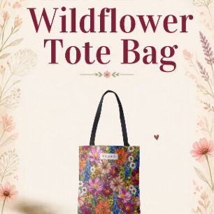 Personalized Colourful Wildflower Floral Tote Bag