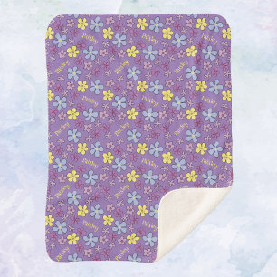 Personalized Colourful Wildflowers Purple Baby Gir Sherpa Blanket