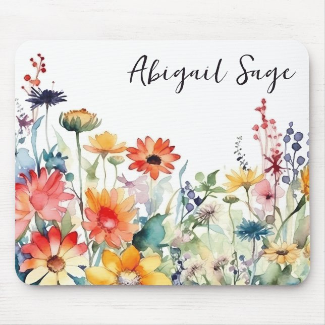 Personalized Colourful Wildflowers Vibrant Flower Mouse Pad (Front)