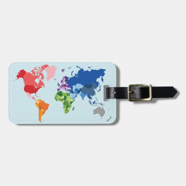 Personalized | Colourful World Map Luggage Tag (Front Horizontal)