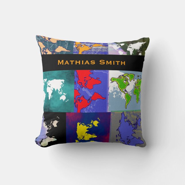 personalized colourful world maps throw pillow (Front)