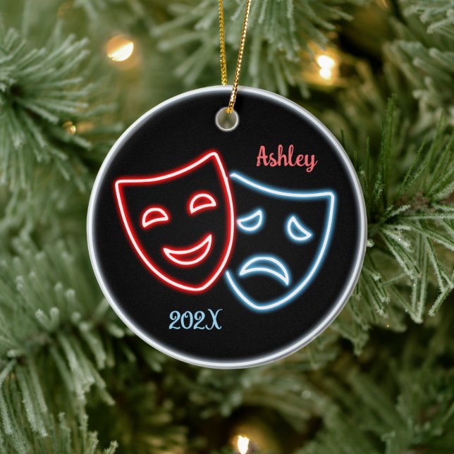 Personalized Comedy and Tragedy Masks Neon  Ceramic Ornament (Tree)