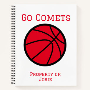 Personalized Comets Red Basketball Spiral Notebook