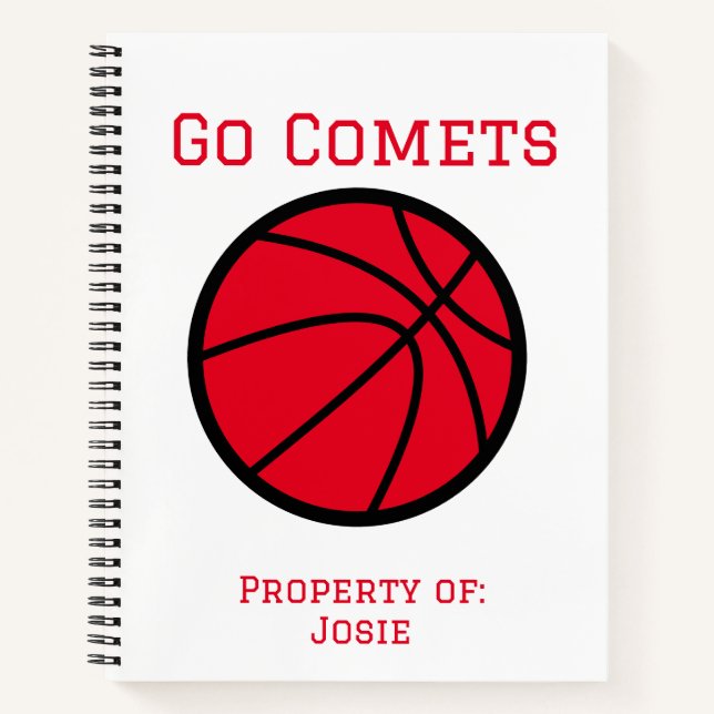 Personalized Comets Red Basketball Spiral Notebook (Front)