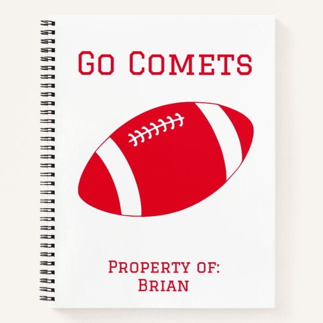 Personalized Comets Red Football Spiral Notebook (Front)