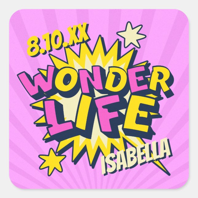 Personalized Comic Birthday Square Sticker (Front)