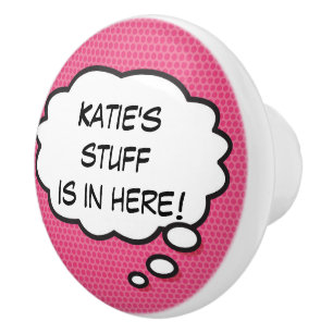 Personalized Comic Book Girly Pink Think Bubble Ceramic Knob