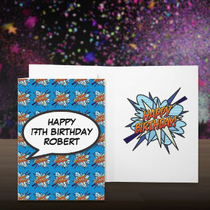 Personalized Comic Book HAPPY BIRTHDAY Blue Card