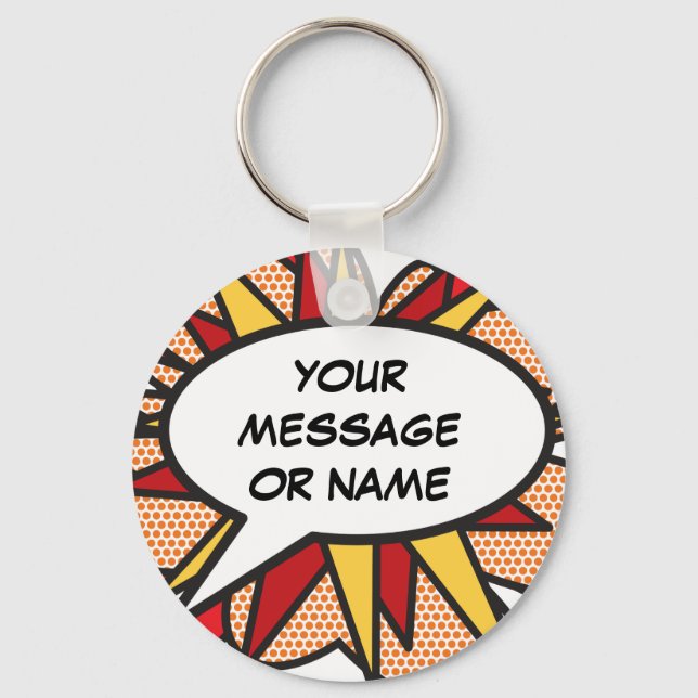 Personalized Comic Book Pop Art "I'm Here" Keychain (Front)