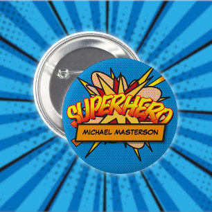 Personalized Comic Book Pop Art SUPERHERO 2 Inch Round Button