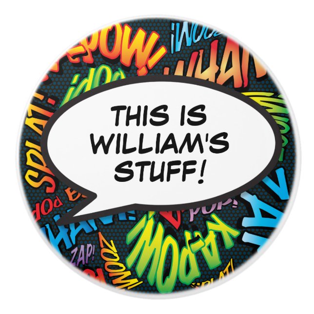 Personalized Comic Book Speech Bubble Fun Ceramic Knob (Front)