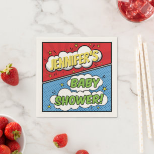 Personalized Comic Book Superhero Baby Shower Napkin