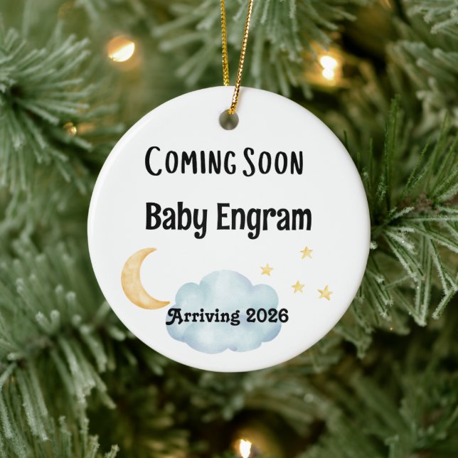 Personalized Coming Soon Baby Arrival Ceramic Ornament (Tree)