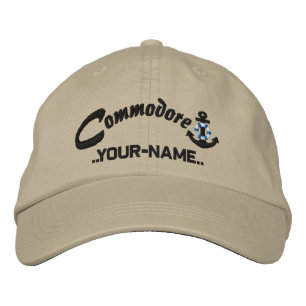 Personalized Commodore Lifesaver Anchor Name Black Embroidered Hat