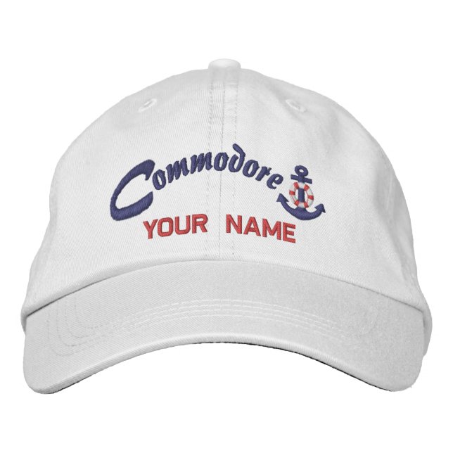 Personalized Commodore Lifesaver Anchor Your Name Embroidered Hat (Front)