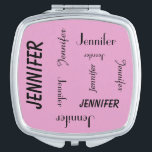 Personalized Compact Mirror, Name Repeats, Pink Travel Mirror<br><div class="desc">This personalized compact mirror is decorated with your name in repeating black letters, in different fonts, different sizes, all in a light pink background. Easy to personalize - just CHANGE NAME in ONE PLACE. What a wonderful gift for bridesmaids, teacher appreciation, or any special occasion. Supports text up to 9...</div>