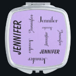 Personalized Compact Mirror, Name Repeats, Purple Vanity Mirror<br><div class="desc">This personalized compact mirror is decorated with your name repeating black letters, in different fonts, different sizes, all in a light purple background. Easy to personalize - just CHANGE NAME in ONE PLACE. What a wonderful gift for bridesmaids, teacher appreciation, or any special occasion. Supports text up to 9 characters....</div>