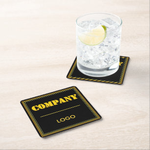 Personalized Company Black Modern Custom Business Square Paper Coaster