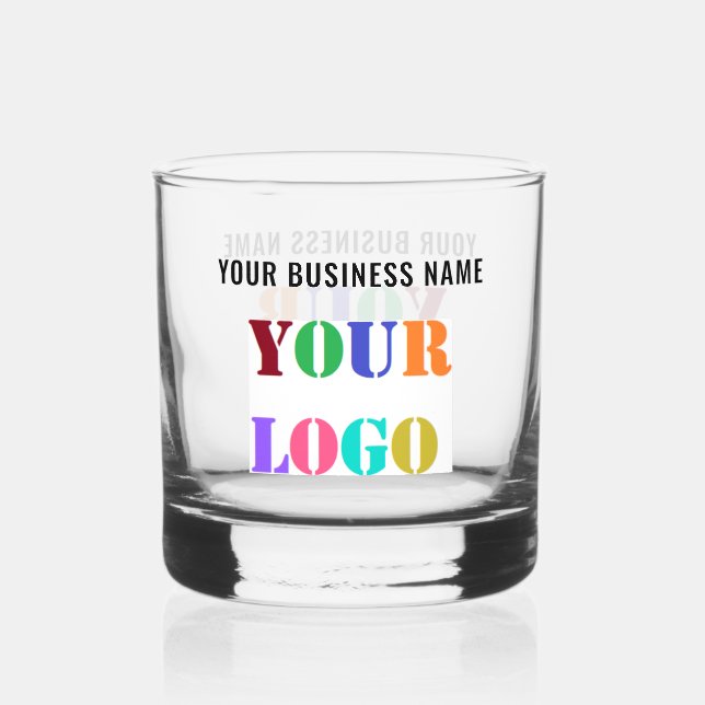 Personalized Company Logo and Custom Text Business Whiskey Glass (Front)