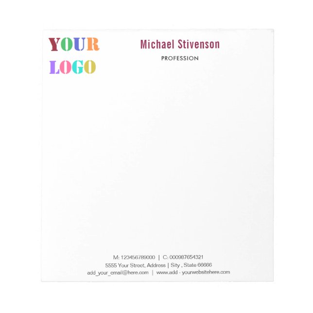 Personalized Company Logo Text Business Notepad (Front)