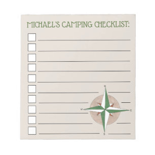 Personalized Compass Hiking Summer Camp Checklist Notepad