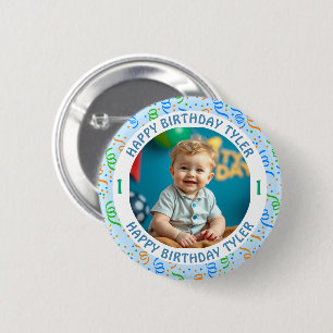Personalized Confetti Photo, Name and Age Birthday 2 Inch Round Button
