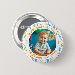 Personalized Confetti Photo, Name and Age Birthday 2 Inch Round Button