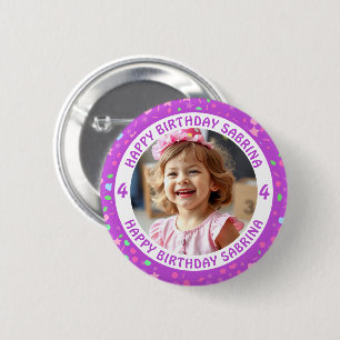 Personalized Confetti Photo, Name and Age Birthday 2 Inch Round Button