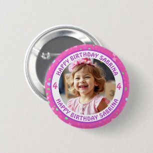 Personalized Confetti Photo, Name and Age Birthday 2 Inch Round Button