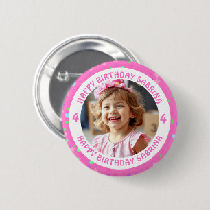 Personalized Confetti Photo, Name and Age Birthday 2 Inch Round Button