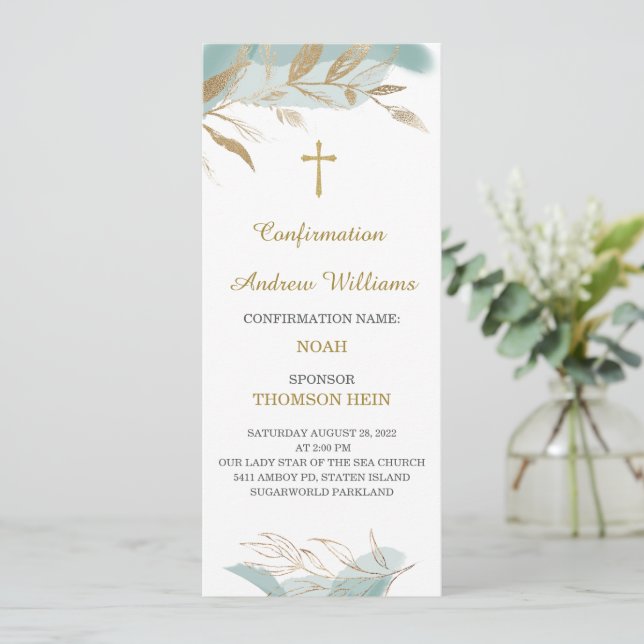 Personalized  Confirmation Boy Prayer  Card (Standing Front)