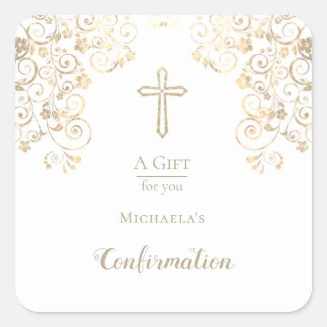 Personalized Confirmation Gold Hand Sanitizer  Lab Square Sticker (Front)