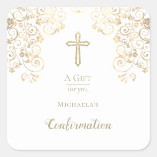 Personalized Confirmation Gold Hand Sanitizer  Lab Square Sticker
