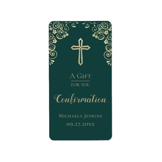 Personalized Confirmation Gold Hand Sanitizer Label (Front)