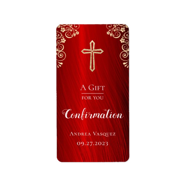 Personalized Confirmation Red Gold Hand Sanitizer  Label (Front)