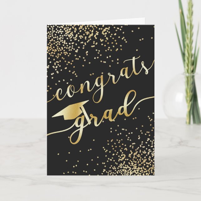 Personalized Congrats Grad Gold Glitter Note Card (Front)