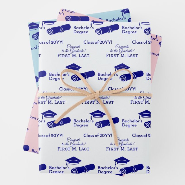 Personalized Congrats Graduation Cap Diploma Colou Wrapping Paper Sheet (In situ)