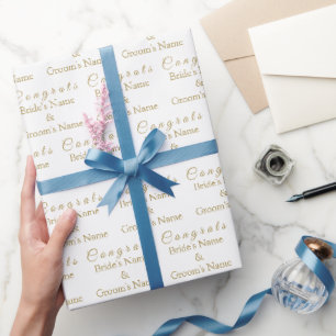 Personalized Congrats Name! Antique Gold Wedding Wrapping Paper