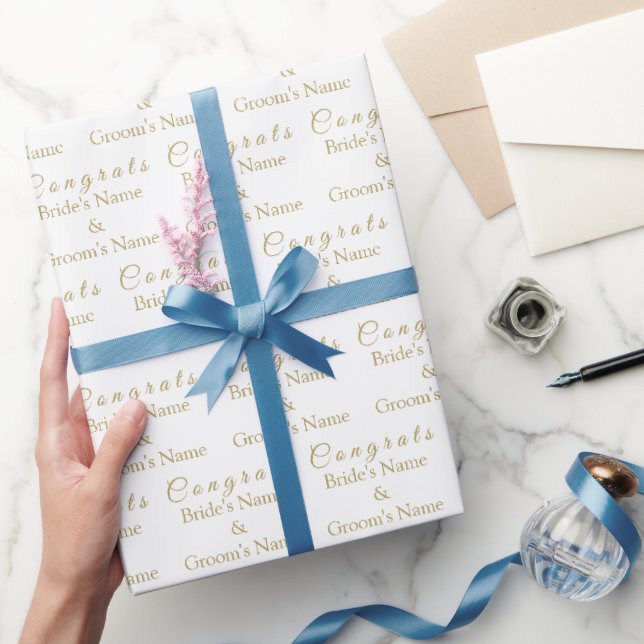 Personalized Congrats Name! Antique Gold Wedding Wrapping Paper (Gifting)