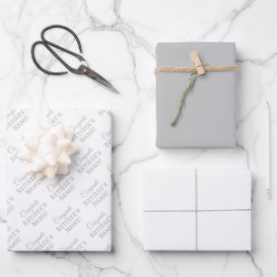 Personalized Congrats Name! Silver on White Wrapping Paper Sheet