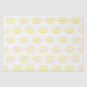 Personalized Congrats Retiree! Gold on White Large Tissue Paper