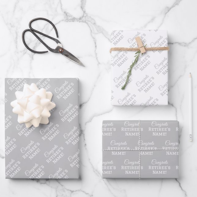 Personalized Congratulations Name, White on Silver Wrapping Paper Sheet (Front)