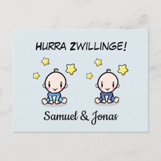 personalized congratulations on the birth of twins postcard