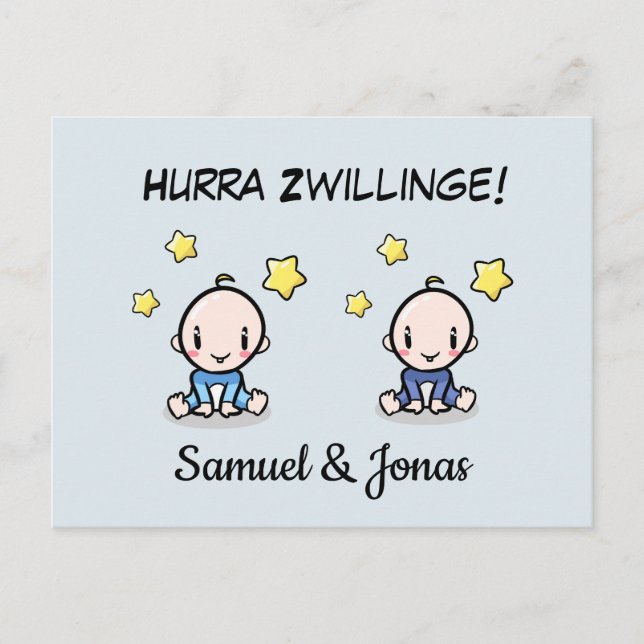 personalized congratulations on the birth of twins postcard (Front)
