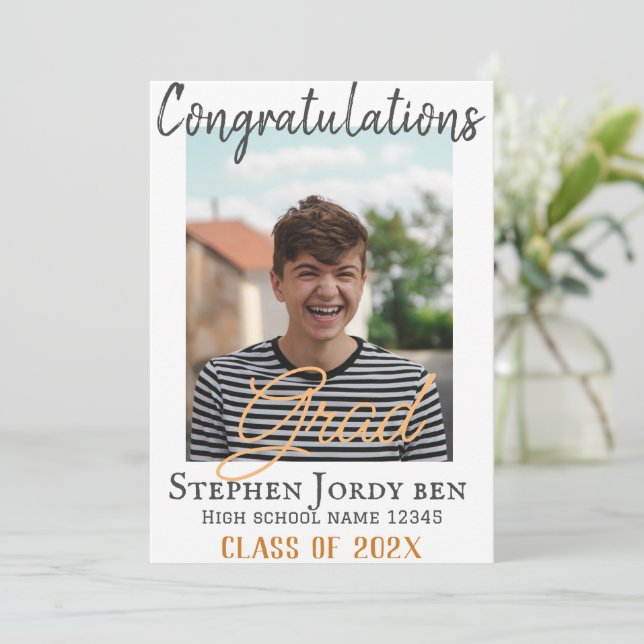 Personalized Congratulations script Graduate Photo Holiday Card (Standing Front)