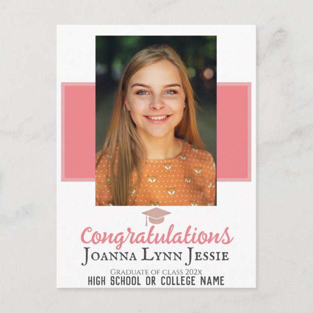 Personalized Congratulations script Graduate Photo Postcard (Front)