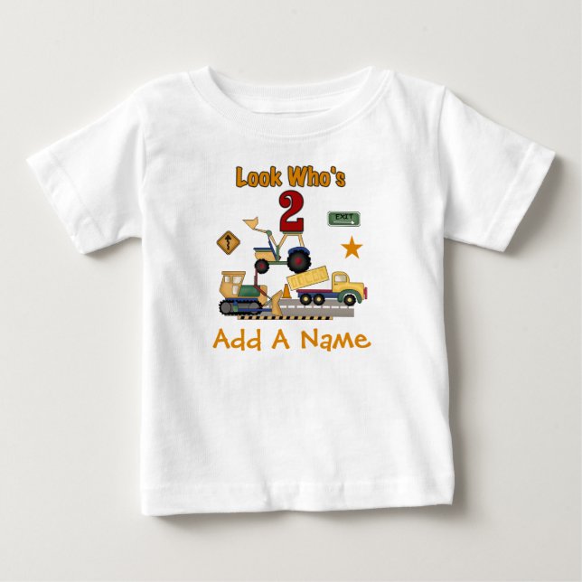 Personalized Construction 2nd Birthday T-shirt (Front)