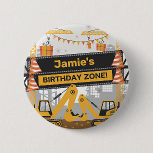 Personalized Construction Birthday Zone Design 2 Inch Round Button