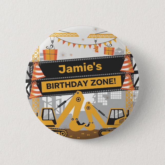 Personalized Construction Birthday Zone Design 2 Inch Round Button (Front)
