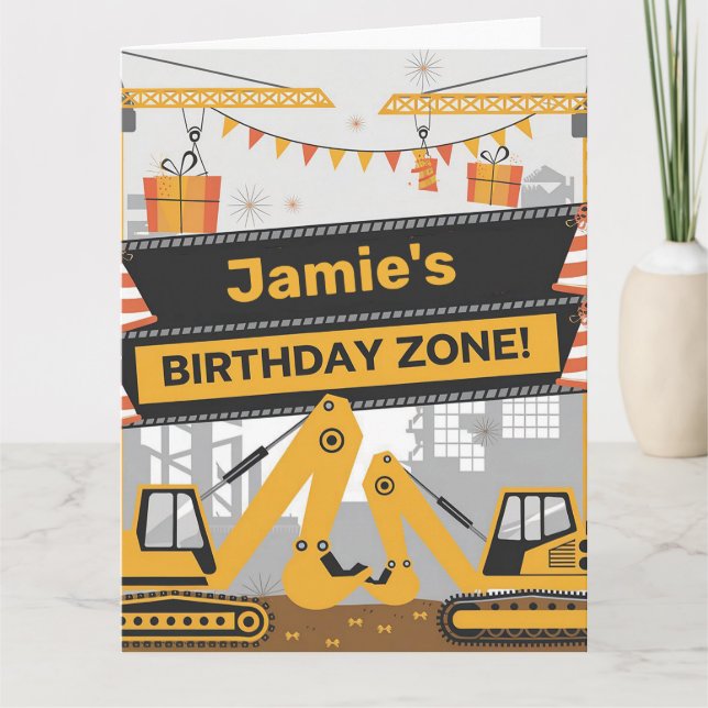 Personalized Construction Birthday Zone Design Card (Front)
